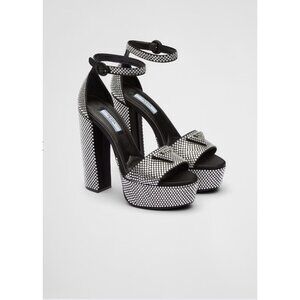 Prada Satin platform sandals with crystals Size 38.5 New 100% Authentic